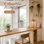 Un bureau mezzanine élégant avec des claustras décoratifs en bois