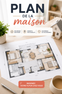Un croquis d'un plan de maison moderne et fonctionnel