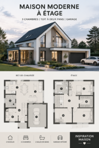 Design moderne de maison à deux étages avec garage et toit en pignon