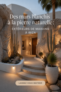 Maison avec une façade inspirée d'Ibiza, mélange de pierre naturelle et de couleurs chaudes.