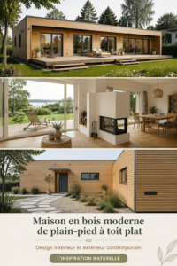 Une maison en bois moderne avec un toit plat et une façade en bois.