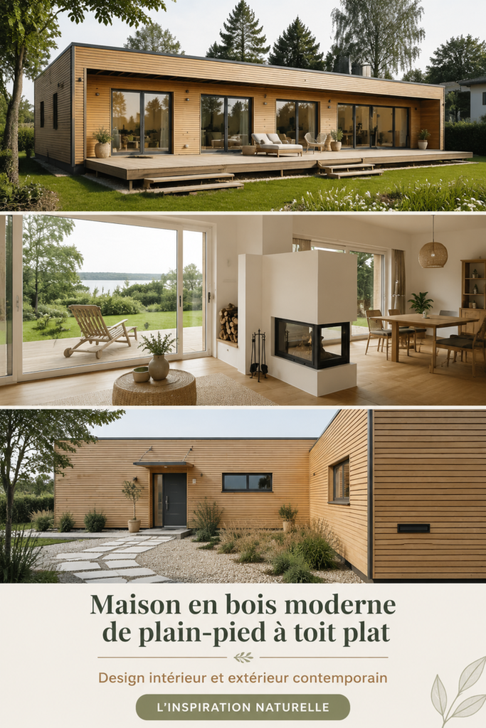 Une maison en bois moderne avec un toit plat et une façade en bois.