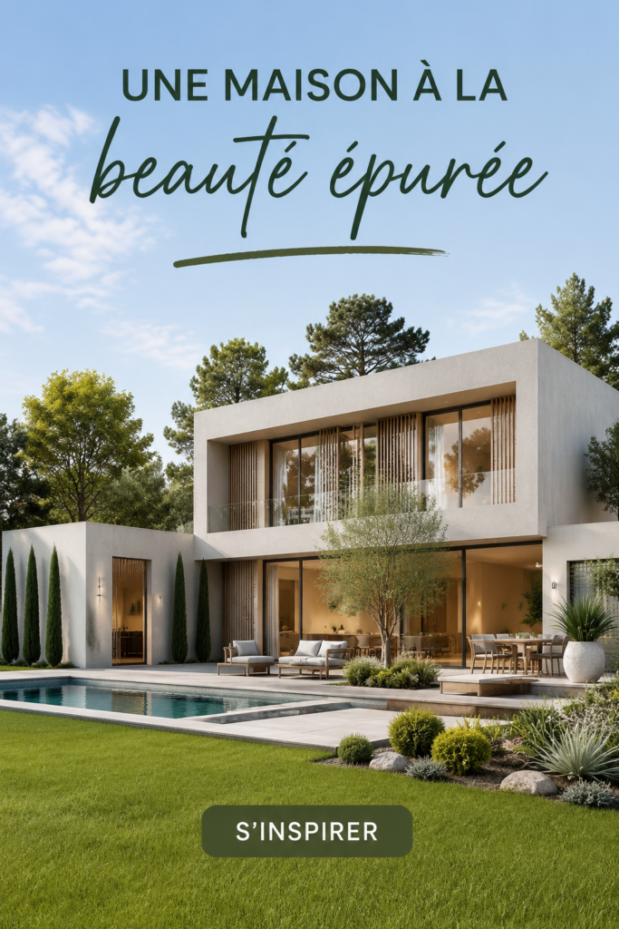Maison moderne au design épuré avec de grandes baies vitrées et un jardin bien aménagé