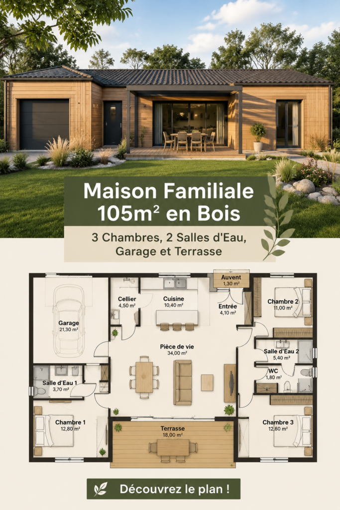 Maison familiale en bois de 105m² avec une terrasse lumineuse