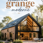 Une grange moderne transformée en maison confortable avec un jardin verdoyant.