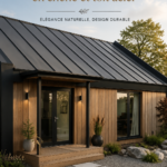 Maison minimaliste en bois de chêne avec toit en acier