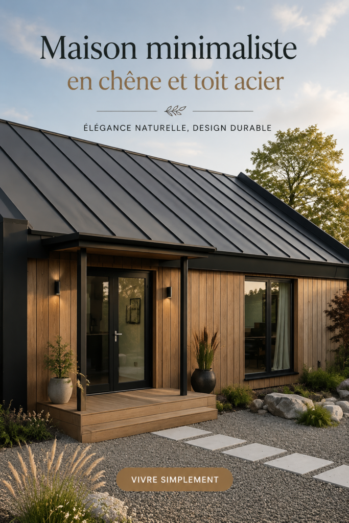 Maison minimaliste en bois de chêne avec toit en acier