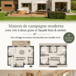 Maison moderne avec toiture en pente et façade en bois