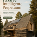 Maison passive moderne avec de grandes baies vitrées, intégrant des éléments écologiques et énergiques.