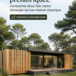 Maison préfabriquée économe en énergie avec des panneaux solaires.