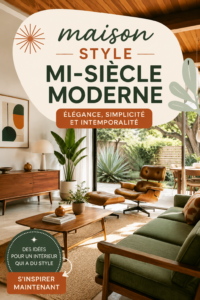 Maison de style mi-siècle moderne avec façade en bois et grandes fenêtres. Élégance intemporelle.