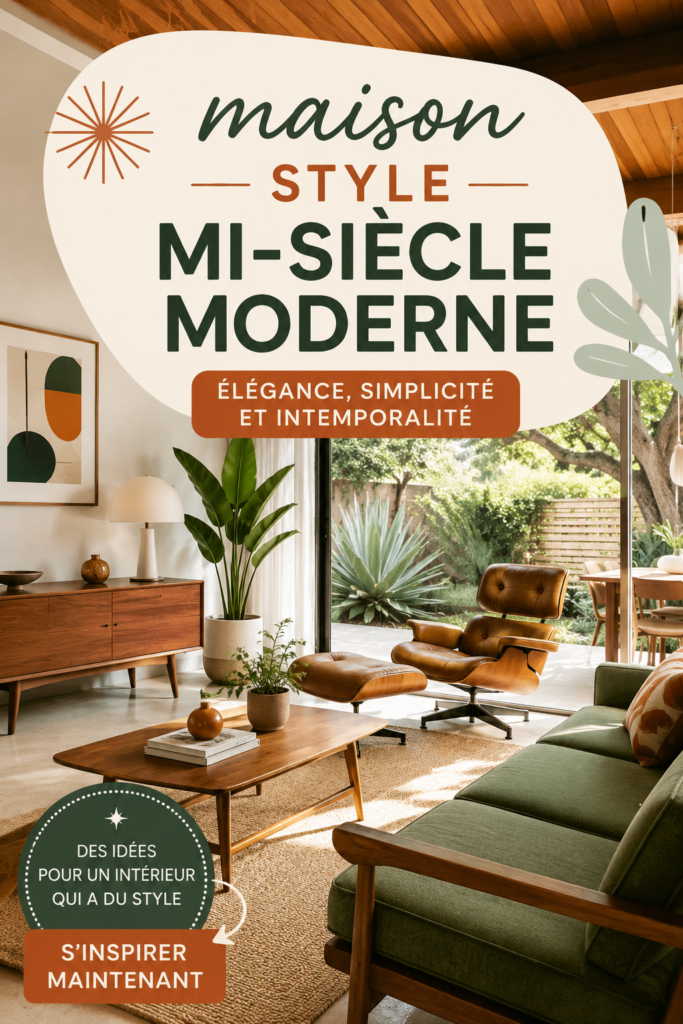 Maison de style mi-siècle moderne avec façade en bois et grandes fenêtres. Élégance intemporelle.