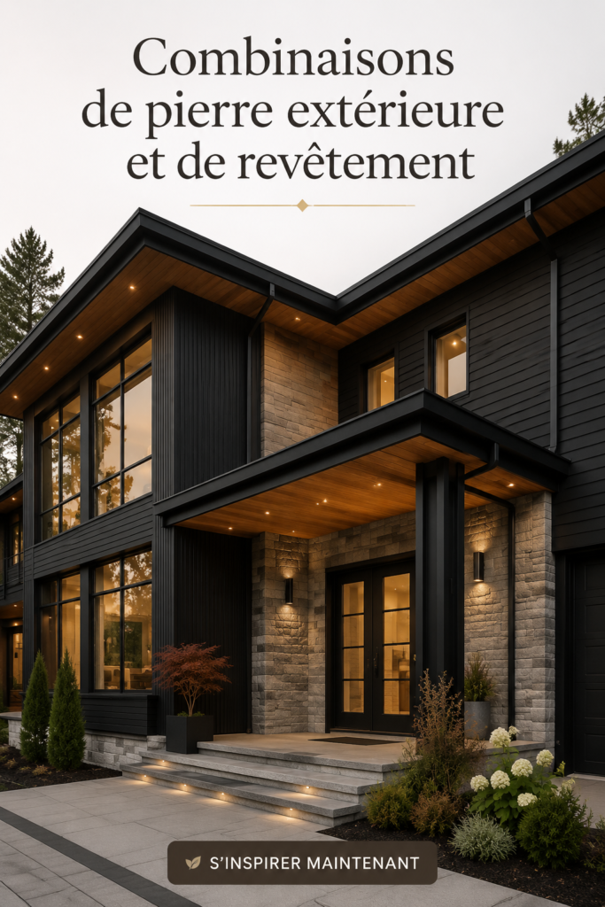 Façade de maison moderne combinant pierre et bardage en bois