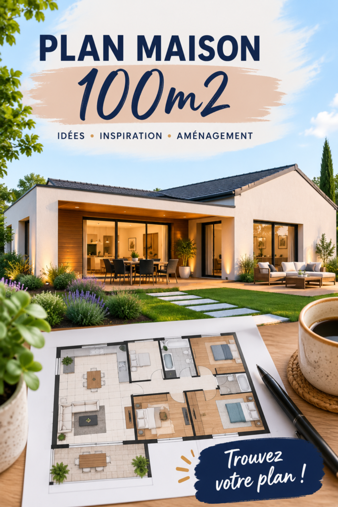 Plan d'une maison de 100 m2, montrant une disposition fonctionnelle et esthétique.
