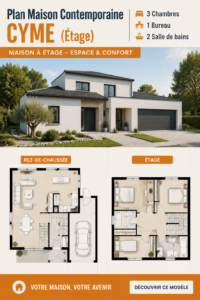 Plan de maison contemporaine CYME avec 3 chambres et un bureau