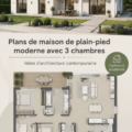 Plan de bungalow moderne à 3 chambres avec une architecture contemporaine