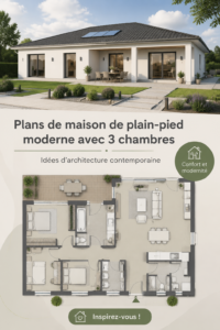 Plan de bungalow moderne à 3 chambres avec une architecture contemporaine