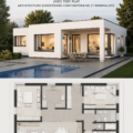 Un bungalow moderne avec un toit plat et un design minimaliste.