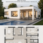 Un bungalow moderne avec un toit plat et un design minimaliste.