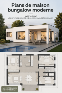 Un bungalow moderne avec un toit plat et un design minimaliste.