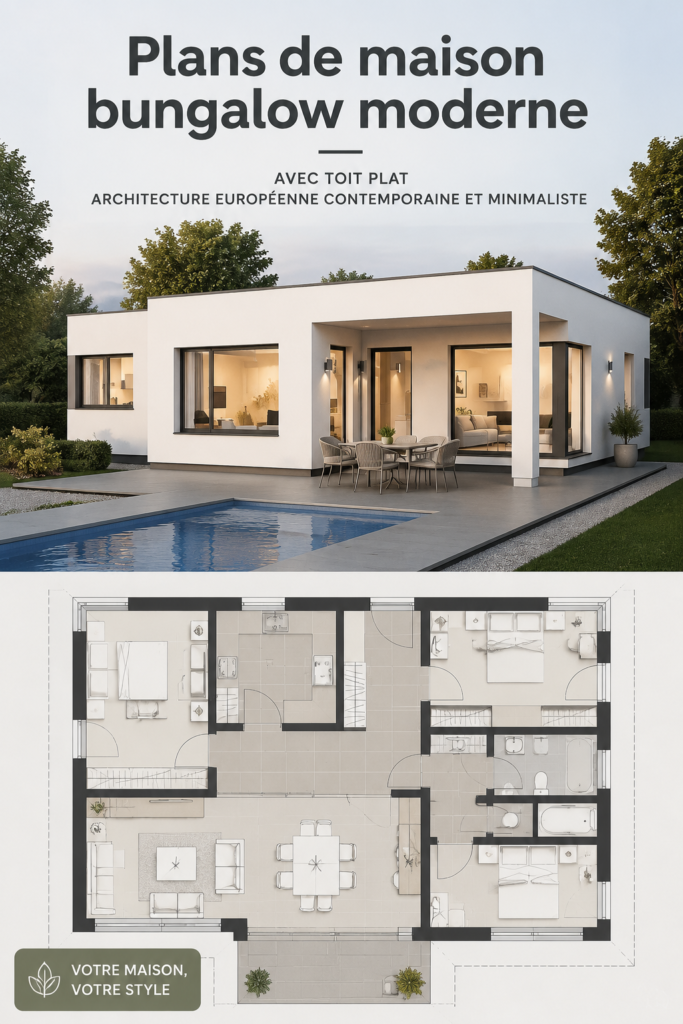 Un bungalow moderne avec un toit plat et un design minimaliste.
