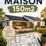 Plan de maison de 150m² avec un espace extérieur accueillant.