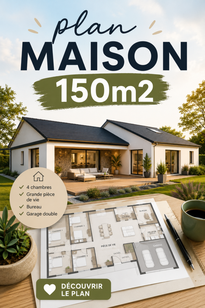 Plan de maison de 150m² avec un espace extérieur accueillant.