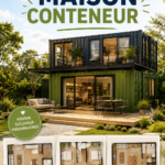 Maison en conteneur moderne, mélangeant esthétique et durabilité.