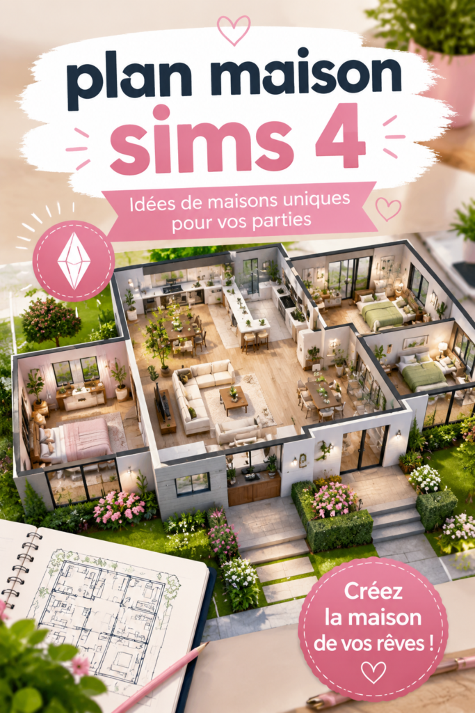 Plan de maison inspirante dans Sims 4 avec jardin