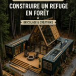Un refuge forestier en bois entouré d'arbres, idéal pour se ressourcer