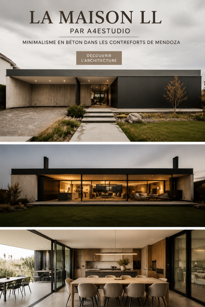 Vue extérieure de la LL House, une architecture minimaliste en béton dans les collines de Mendoza