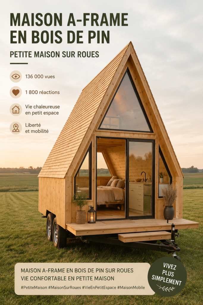 Une tiny house en bois sur roues dans un cadre naturel.