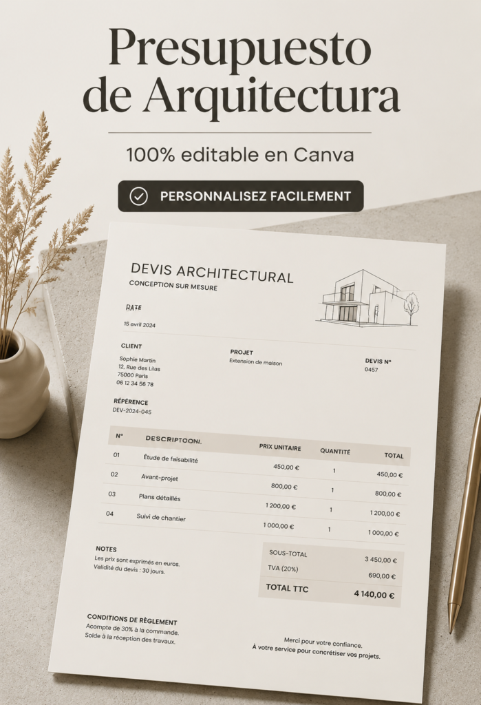 Modèle de budget d'architecture sur Canva