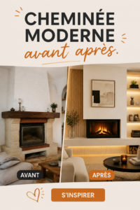 Transformation d'une cheminée moderne élégante avant et après la rénovation.