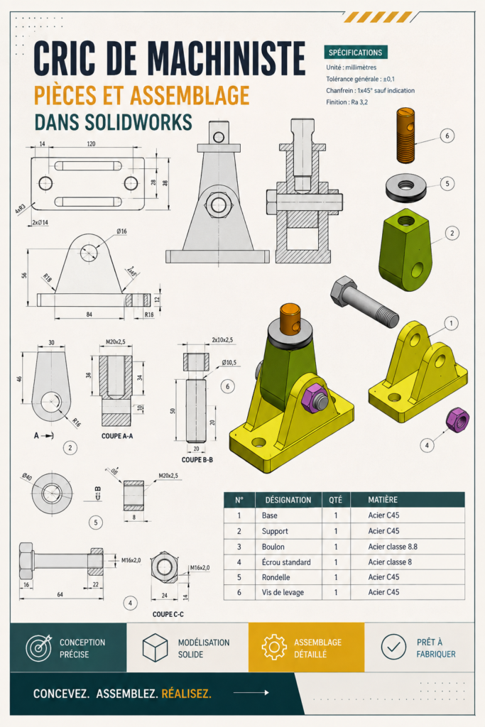 Modèle 3D d'un treuil créé sous SolidWorks