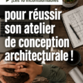 Femme travaillant sur un projet de design architectural à son bureau avec des croquis et des outils