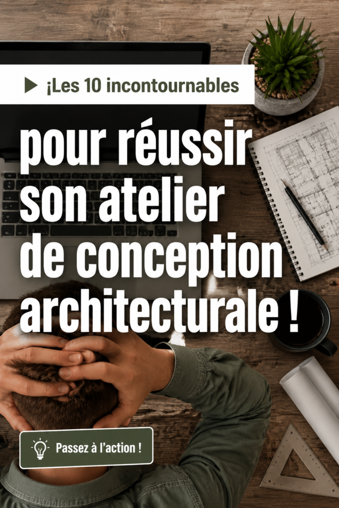 Femme travaillant sur un projet de design architectural à son bureau avec des croquis et des outils