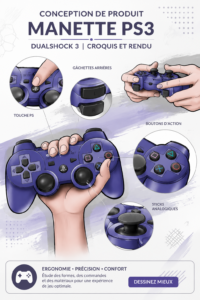 Joystick PS3 présenté sur un fond neutre, mettant en valeur son design ergonomique.