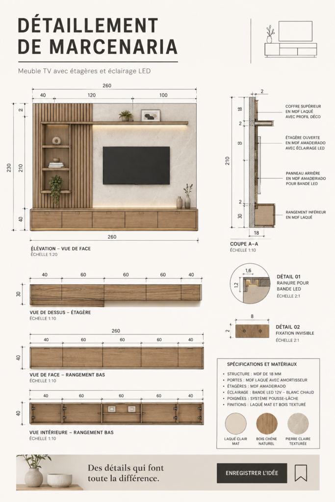 Aménagement intérieur en marcenaria chaleureuse et élégante.