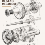 Une esquisse mécanique détaillée illustrant des éléments architecturaux complexes.