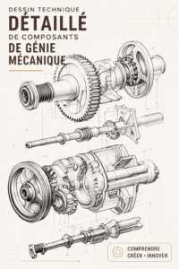 Une esquisse mécanique détaillée illustrant des éléments architecturaux complexes.