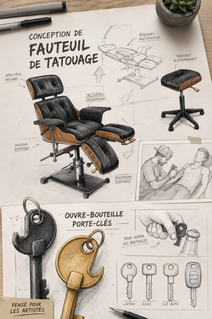 Fauteuil design moderne dans un salon de tatouage
