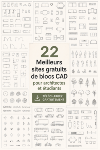 Une sélection de blocs CAD pour l'architecture sur un écran d'ordinateur.