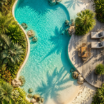 Une belle piscine moderne illustrée par une visualisation 3D dans un jardin.