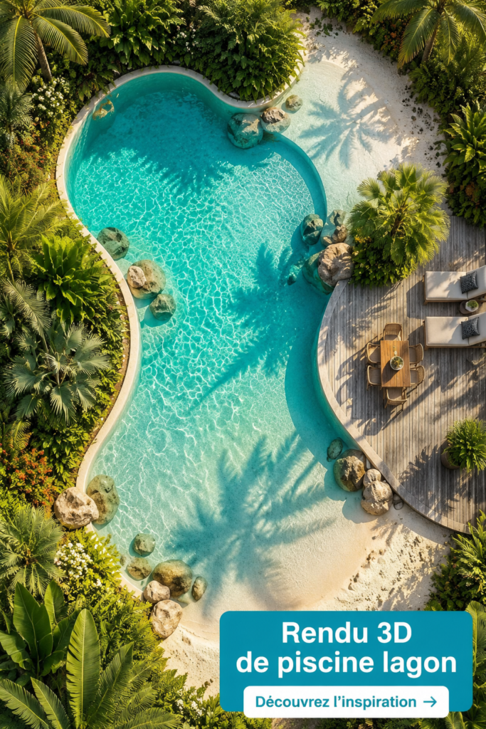 Une belle piscine moderne illustrée par une visualisation 3D dans un jardin.