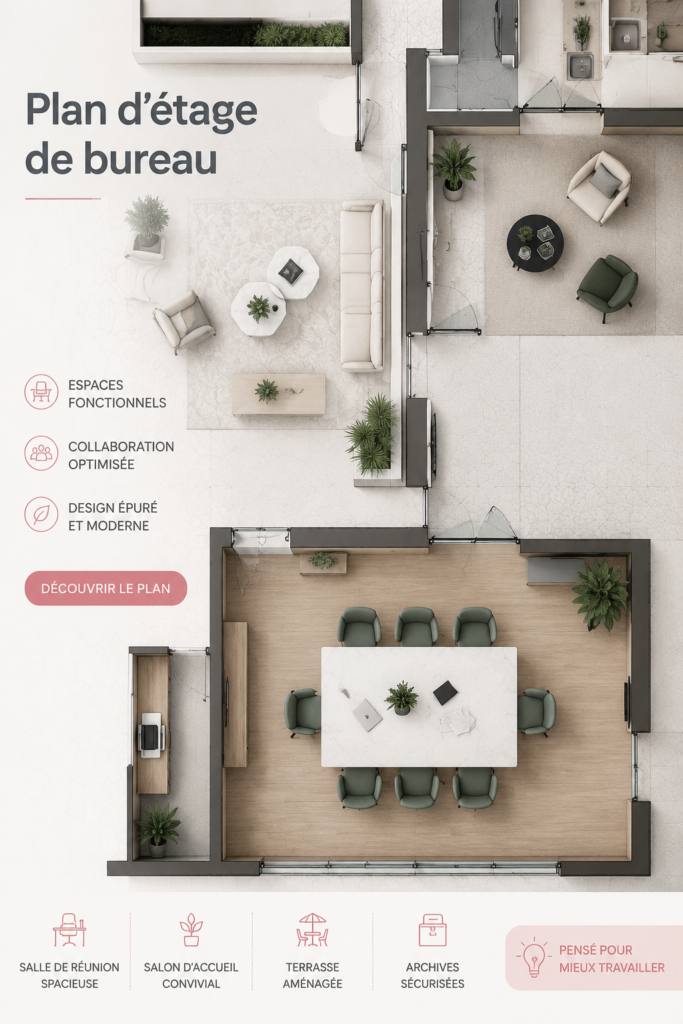 Exemple de plan d'étage pour un bureau à domicile confortable et fonctionnel.