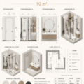 Plan d'appartement chaleureux de 92 m² avec différentes options de décoration