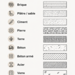 Des symboles de construction sur un plan architectural