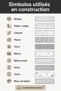 Des symboles de construction sur un plan architectural