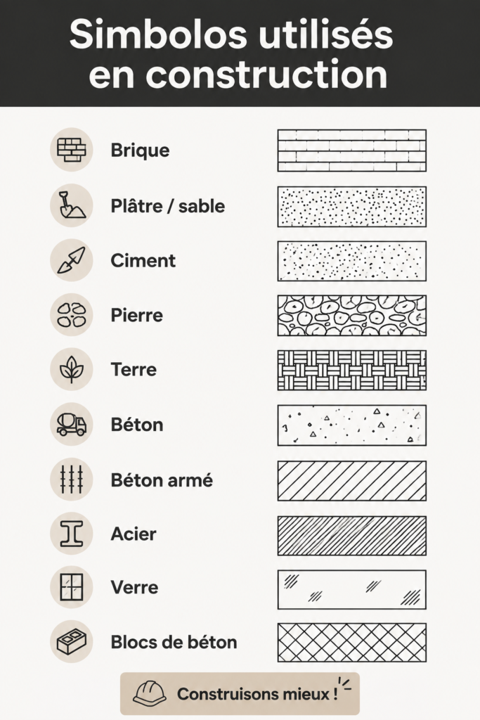 Des symboles de construction sur un plan architectural